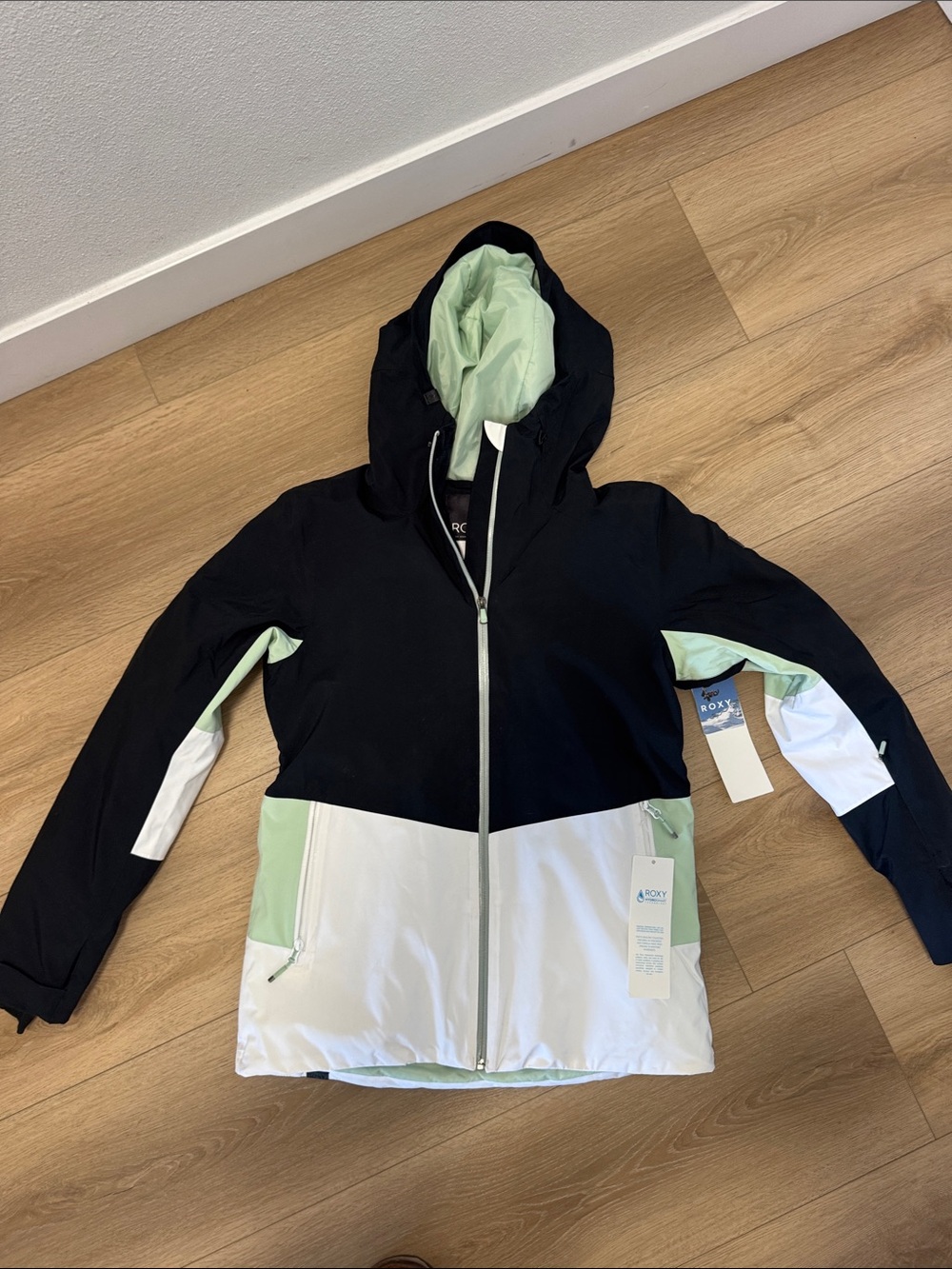 Roxy Peakside Hooded Jacket - Black, White & Mint